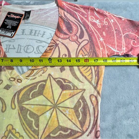 Vintage Sugar Skull Top XL Slim Y2K Print Goth V-Neck Biker Rave Rock Summer - Picture 6 of 10